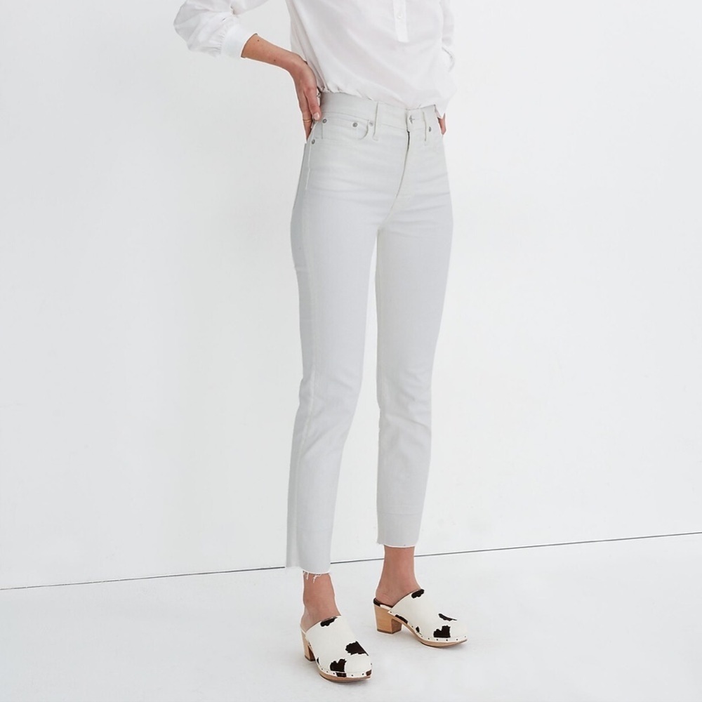 Madewell The Perfect Vintage Crop Jean in Tile White Raw hem